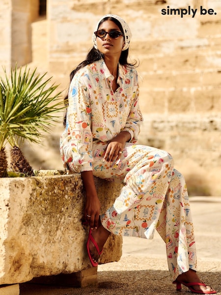 Simply Be Natural Conversational Print Linen Shirt (W51413) | £36