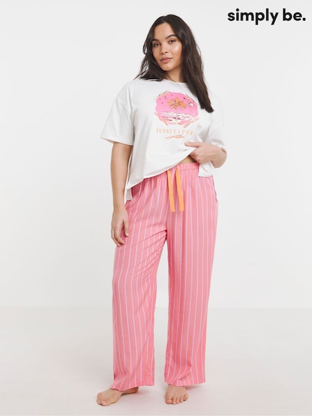 Simply Be Pink Stripe Print Pyjamas Set (W51416) | £28