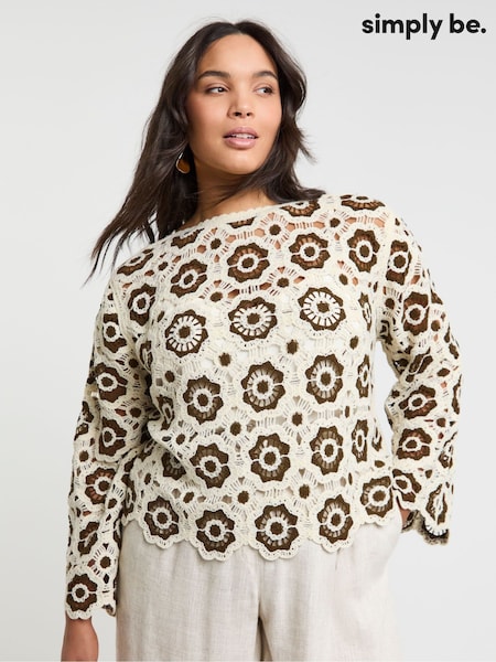 Simply Be Brown Crochet Patchwork Jumper (W51422) | £38