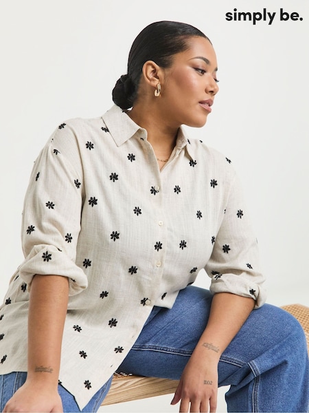 Simply Be White Embroidered Linen Shirt (W51425) | £42