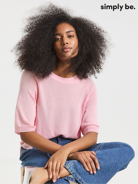 Simply Be Pink Half Sleeve Knitted Jumper (W51427) | £28