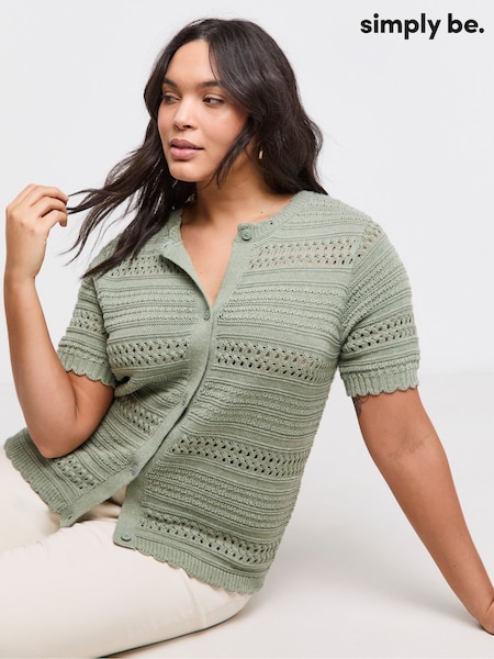 Simply Be Green Pointelle Short Sleeve Cardigan (W51432) | £28