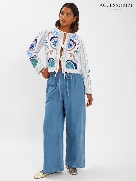 Accessorize White Embroidered Tie Front Jacket (W51449) | £90
