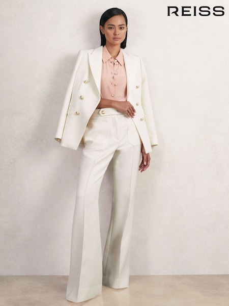 Reiss White Lily Petite Twill Button-Tab Flared Trousers With Wool (W51479) | £190