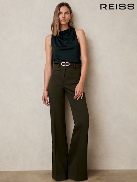 Reiss Green Darla Cotton Blend Cowl Neck Sleeveless Top (W51496) | £68