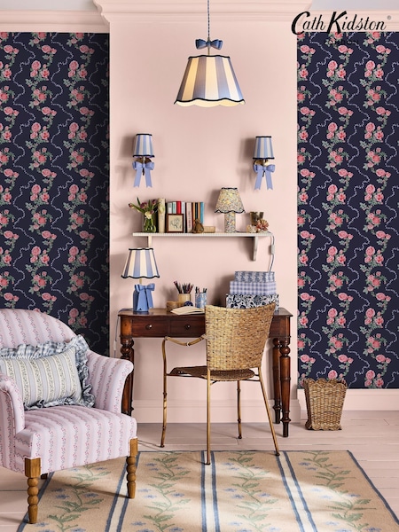 Cath Kidston Navy Rose Flutter 10M Wallpaper (W51547) | £42