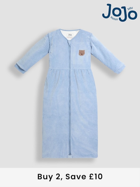 JoJo Maman Bébé Blue Bear Ribbed Velour 3.5 Tog Toddler Sleeping Bag (W51555) | £42