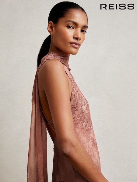 Reiss Pale Pink Lacey Petite Chiffon Floral Cape Maxi Dress (W51557) | £330