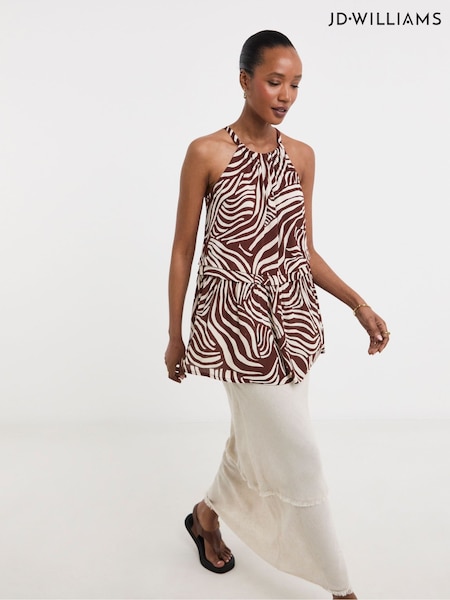 JD Williams Brown Crinkle Halterneck Top (W51592) | £27