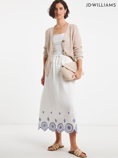 JD Williams White Broderie Scalloped Hem Maxi Skirt (W51593) | £40