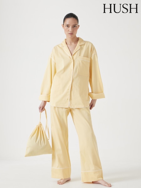 Hush Yellow Oversized Sateen 100% Cotton Pyjamas (W51680) | £75