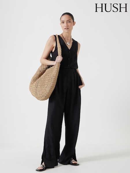 Hush Black Linen Blend Waistcoat Jumpsuit (W51684) | £120