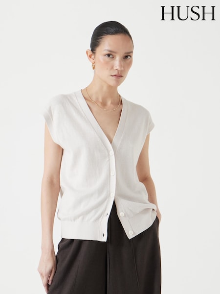 Hush White Fine Knit Button Front Vest Top (W51692) | £60