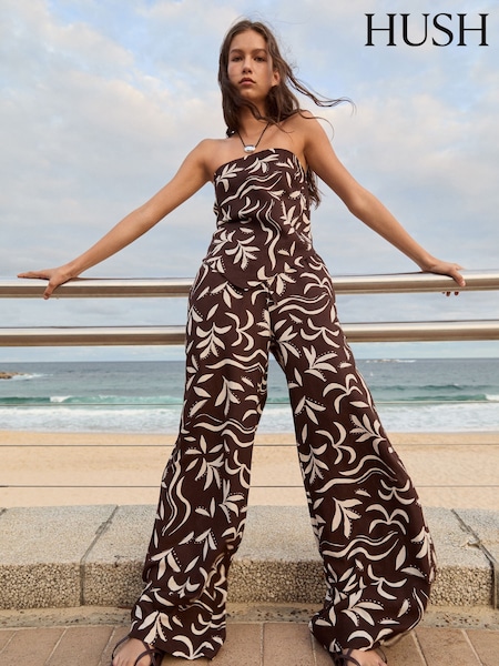 Hush Brown Printed Linen Blend Trousers (W51695) | £90