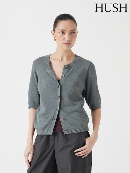 Hush Grey Linen Blend Short Sleeve Cardigan (W51696) | £80