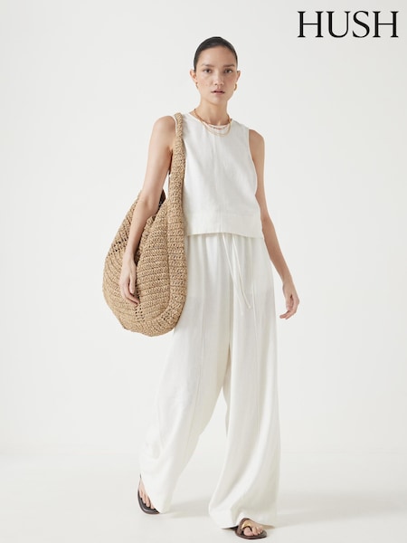 Hush White Linen Blend Petunia Wide Leg Trousers (W51697) | £90