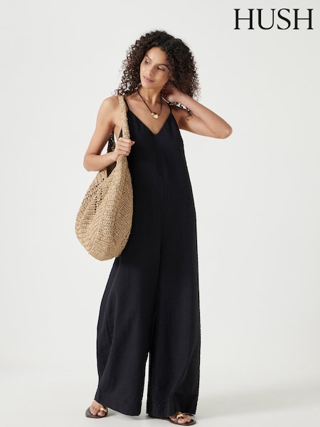 Hush Black Seersucker Wide Leg Jumpsuit (W51715) | £80
