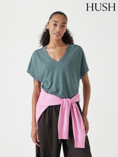 Hush Grey Rosalia Linen Blend V-Neck T-Shirt (W51720) | £45
