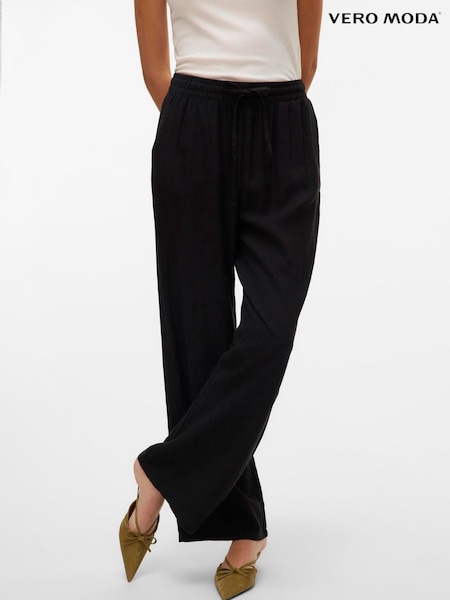 VERO MODA Black Linen Blend Wide Leg Trousers (W51727) | £40