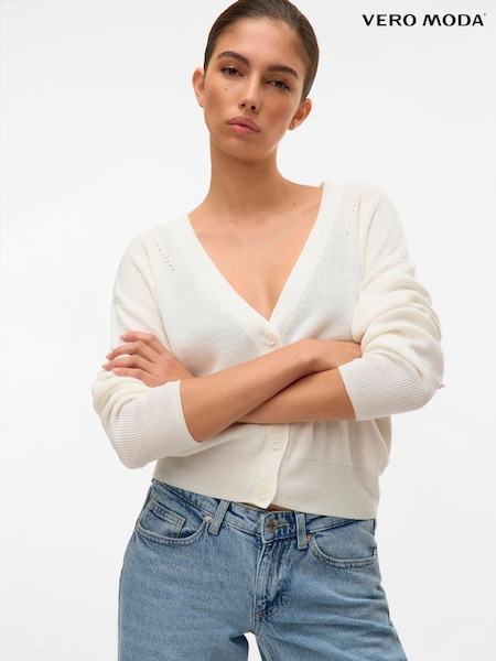 VERO MODA White Lightweight V-Neck Cardigan (W51732) | £32