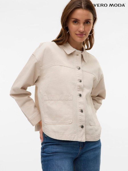VERO MODA Cream Denim Shacket (W51739) | £42