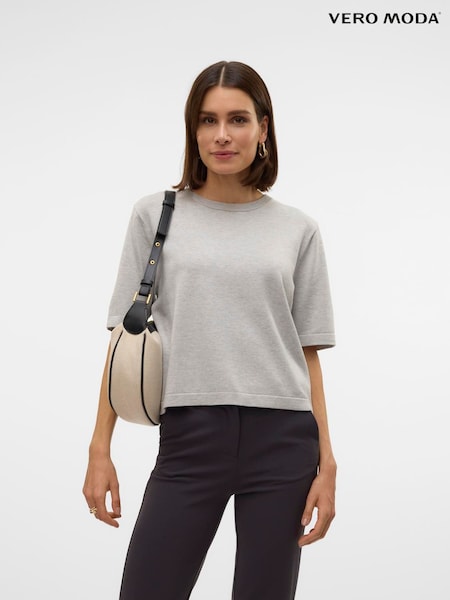 VERO MODA Grey Half Sleeve Round Neck Knitted Top (W51742) | £25