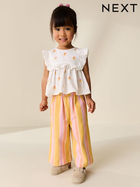 Peach Pink Embroidered Blouse And Trousers Co-ord Set (3mths-8yrs) (W51811) | £22 - £28