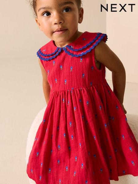 Red Ditsy Ric Rac Collar Dress (3mths-8yrs) (W51827) | £14 - £17