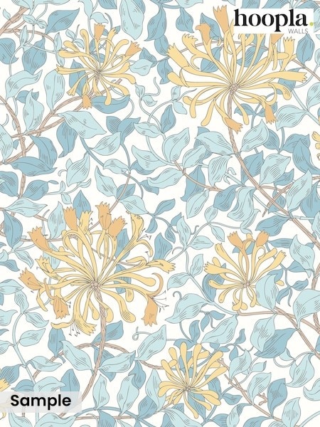 Soft Blue Honeysuckle Leaf Trail A4 Wallpaper Sample (W51836) | £1