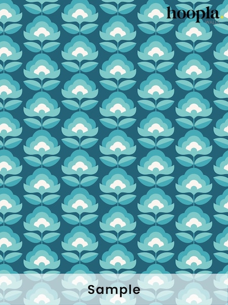 Hoopla Walls Teal Mix Retro Flower Print A4 Wallpaper Sample (W51848) | £1