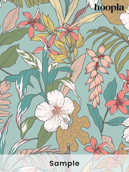 Hoopla Walls Coral Teal Oasis A4 Wallpaper Sample (W51850) | £1