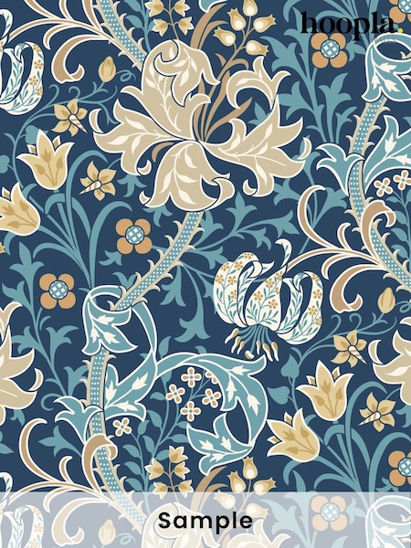 Hoopla Walls Navy Blue Lily Ogee A4 Wallpaper Sample (W51862) | £1