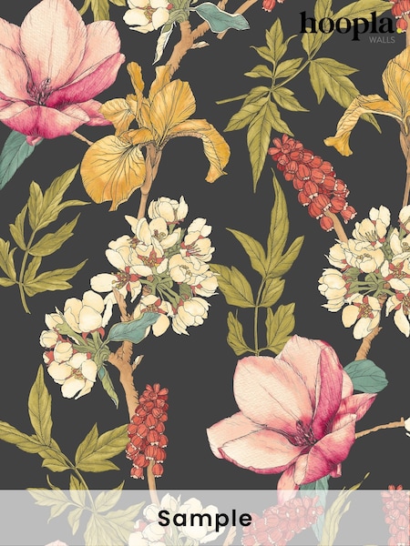 Hoopla Walls Ebony Raspberry Orchid Bloom A4 Wallpaper Sample (W51876) | £1