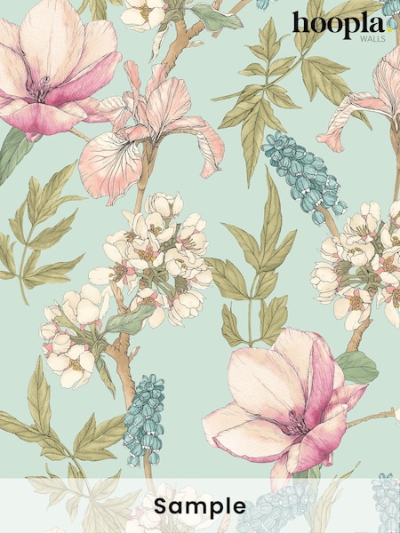 Hoopla Walls Duck Egg Blush Orchid Bloom A4 Wallpaper Sample (W51891) | £1
