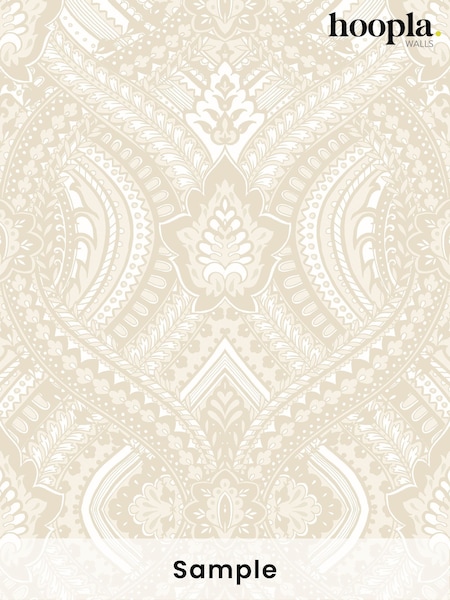 Hoopla Walls Natural Ogee Damask A4 Wallpaper Sample (W51917) | £0