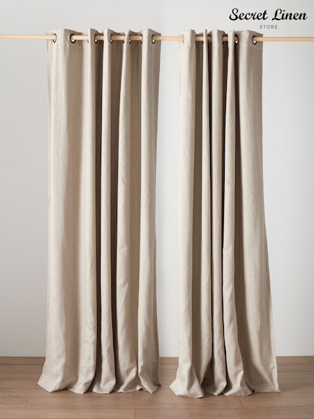 Secret Linen Store Natural Twill Cotton Linen Blackout Curtains Eyelet (W51933) | £309