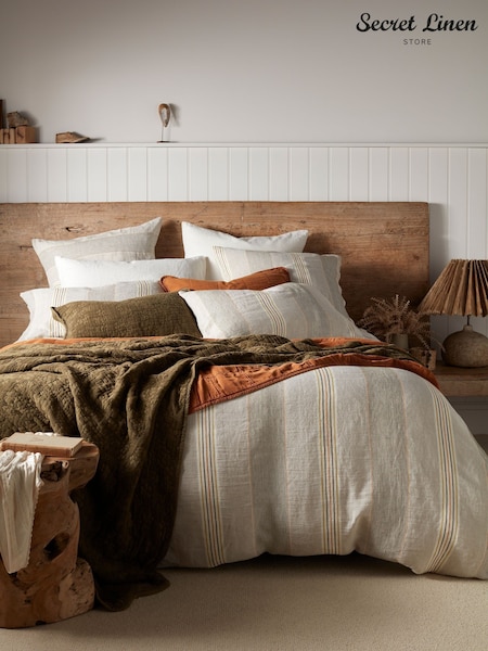 Secret Linen Store Natural Sophie Stripe 100% Linen Duvet Cover (W51952) | £125 - £199