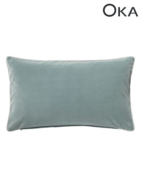 Oka Blue Rectangular Plain Velvet Cushion Cover (W51988) | £50