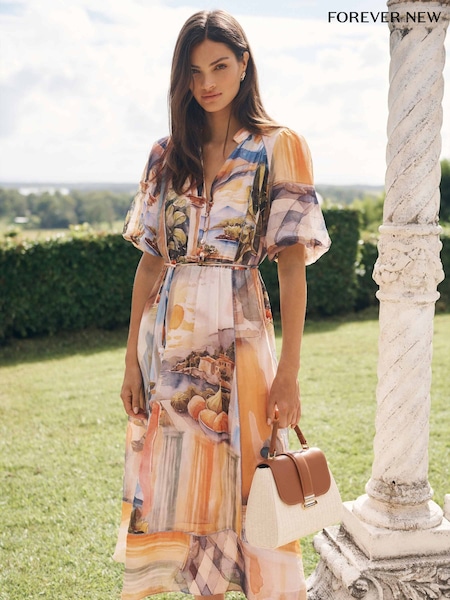 Forever New Yellow Viola Printed Midi Dress (W52017) | £120