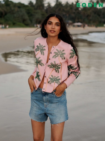 Boden Pink Embellished Cotton Cardigan (W52028) | £198