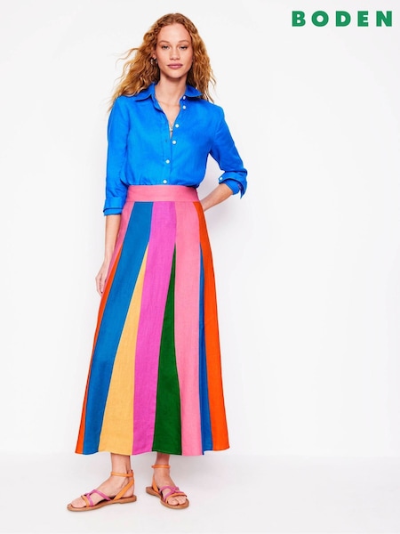 Boden Multi 100% Linen Flippy Maxi Skirt (W52036) | £150