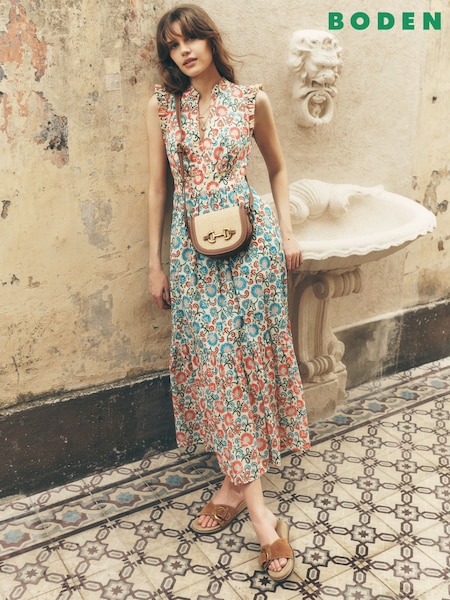 Boden Ivory 100% Cotton Wren Tiered Midi Dress (W52093) | £126