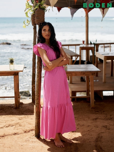 Boden Pink Juliet Broderie 100% Cotton Midi Dress (W52112) | £80