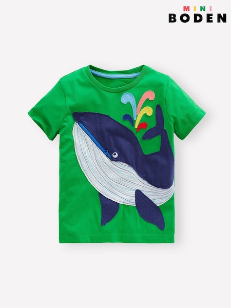 Boden Green 100% Cotton Zip Detail Appliqué T-Shirt (W52117) | £21 - £23