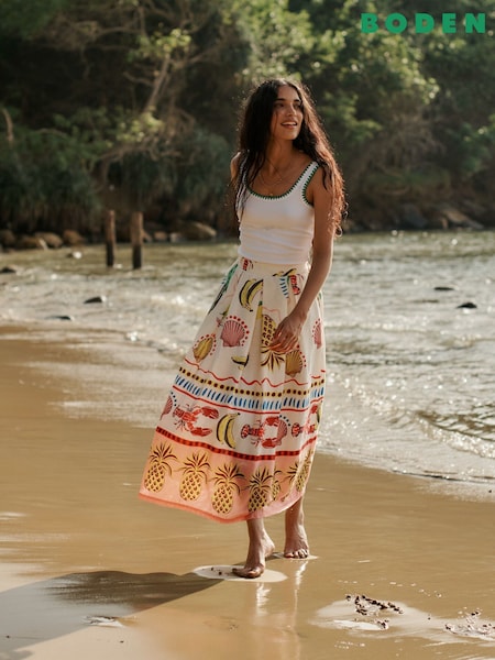 Boden Cream Verity 100% Cotton Midi Skirt (W52123) | £130