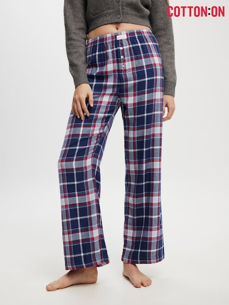 Cotton On Navy/White/Red Boyfriend Flannel Wide Leg Boxer Trousers (W52150) | £25