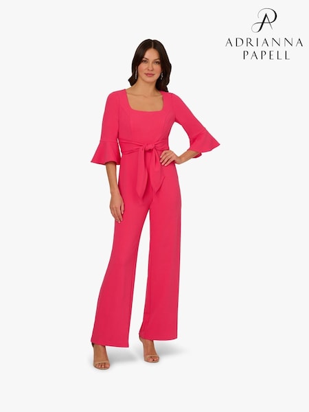 Adrianna Papell Pink Knit Crepe Tie Front Jumpsuit (W52162) | £159