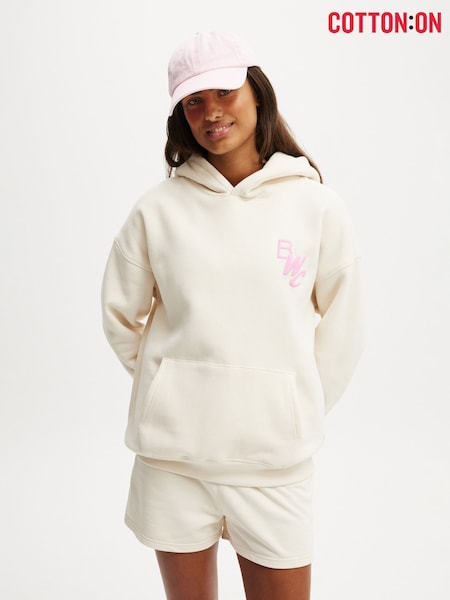 Cotton On Cream Plush Premium Graphic Hoodie (W52166) | £35