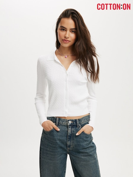 Cotton On White Preppy Button Through Polo Shirt (W52205) | £25
