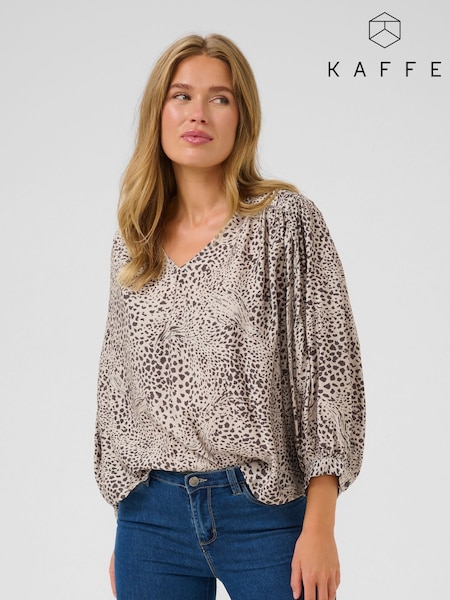Kaffe Natural KAdebra V-Neck 3/4 Sleeve Blouse (W52210) | £60